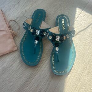 Prada Women's Blue Embellished Sandals